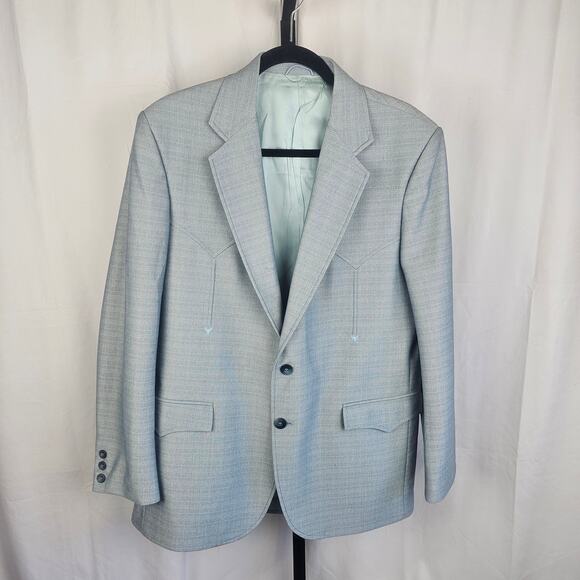 Vintage Circle S Western Suit 42R Shiloh Pearl Blue Poly USA Made - Picture 1 of 13